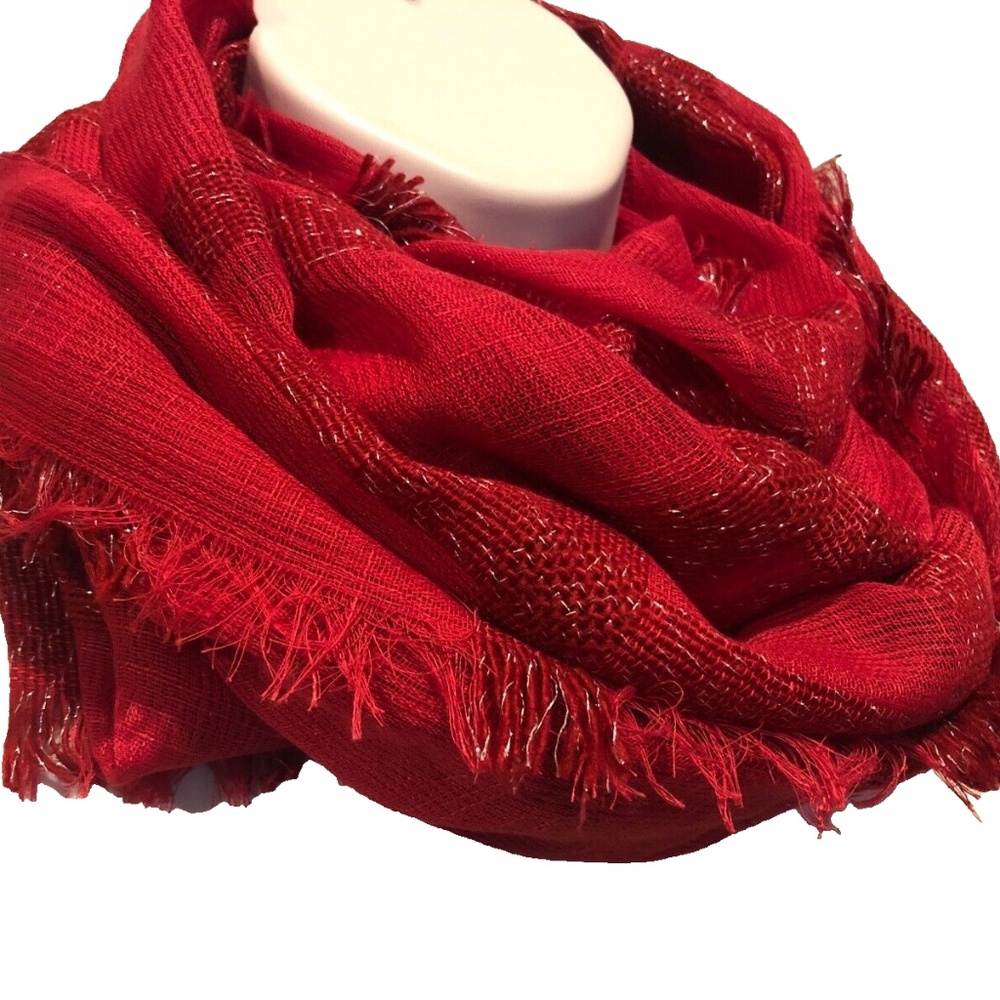 (NWT) Cejon Women's Red Lurex Check Scarf/Wrap ONE SIZE